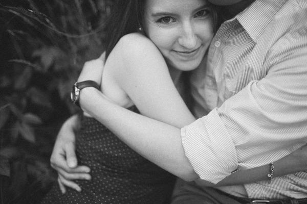 black and white engagement photo