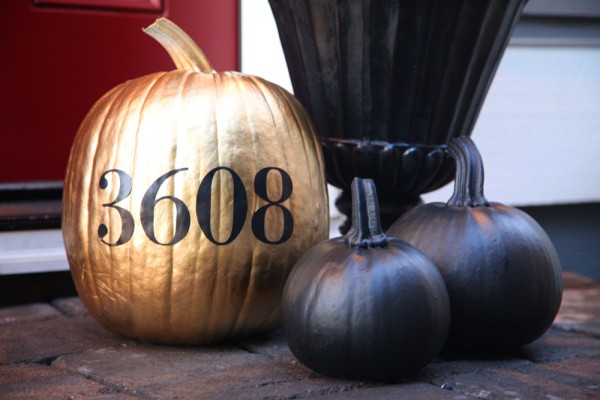 gold pumpkin with house number
