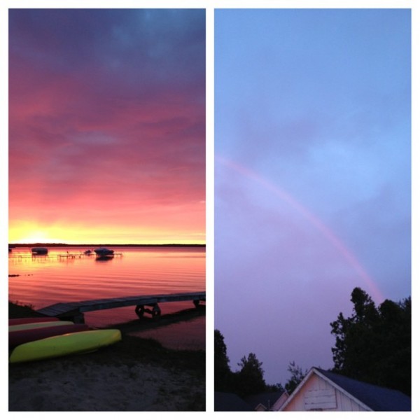 sunset and double rainbow